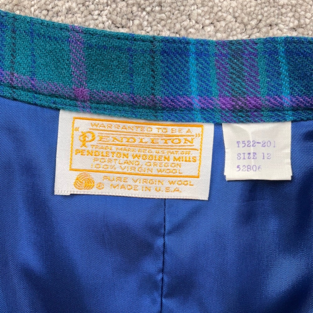 Pendleton Skirt Women 12 Teal Purple Plaid Classic Lined Midi Wool USA VTG - Picture 2 of 7